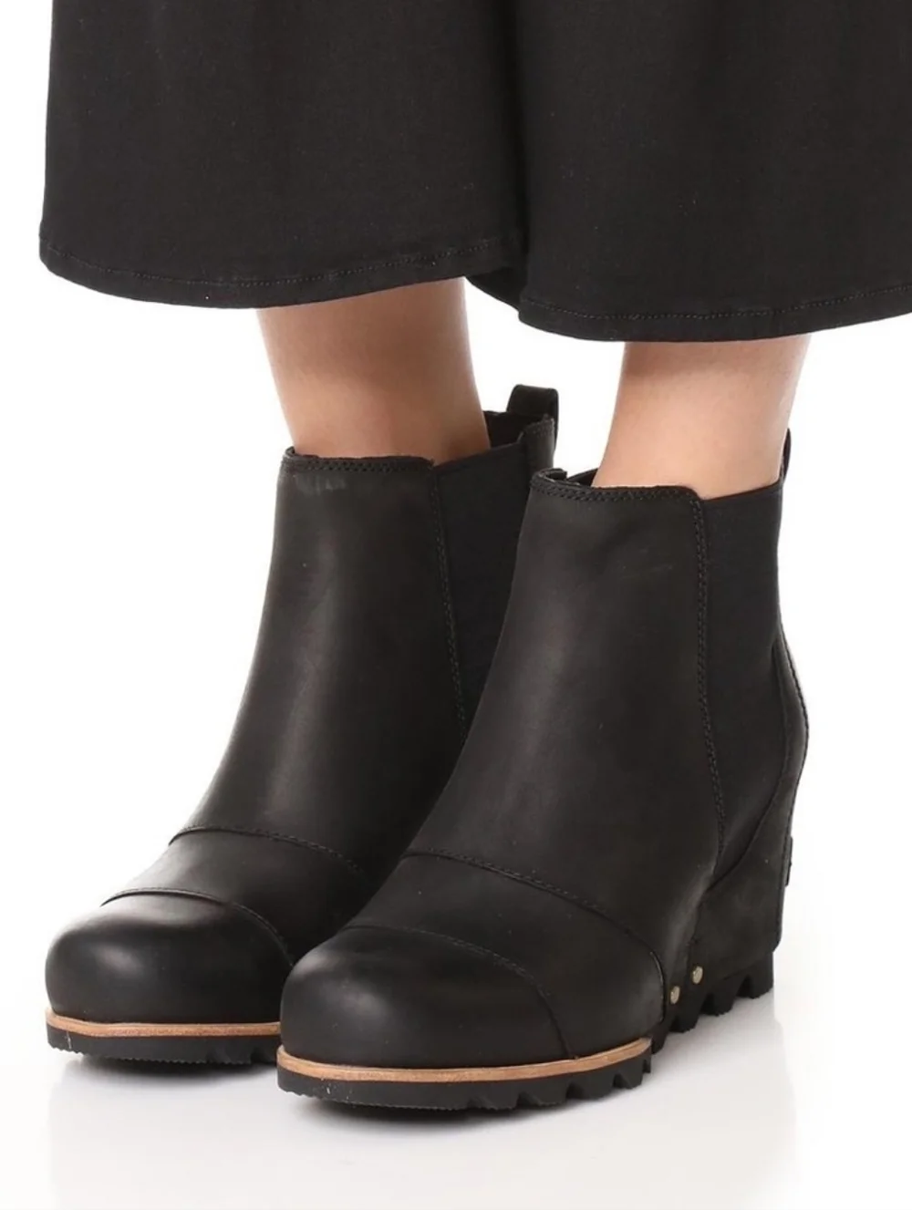 Sorel LEA Wedge Leather Ankle Boots Waterproof Black Women's Size 7.5